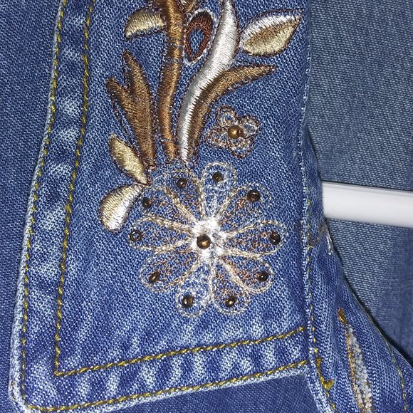Vintage BFA Classics Denim Blouse with Embroidery/Beaded Design-Size 24W - Picture 3 of 7
